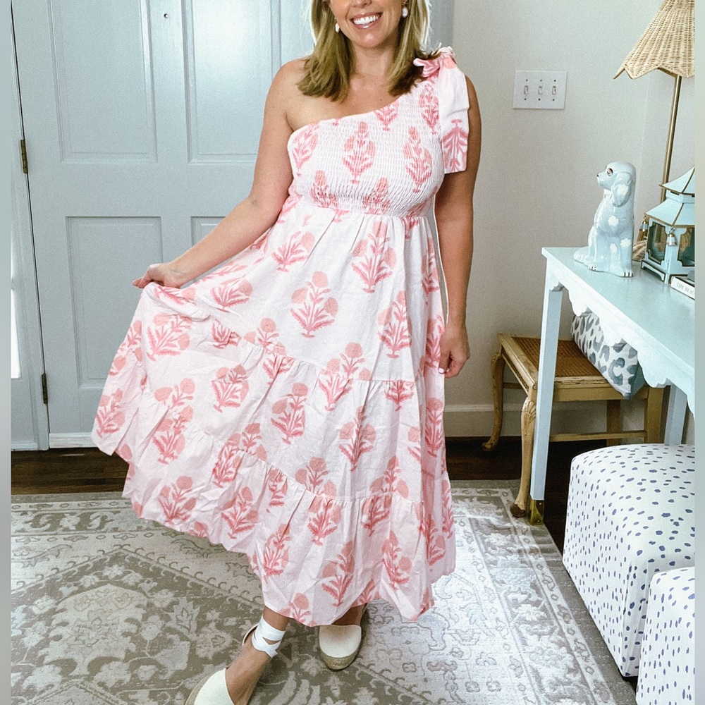 NEW VICTORIA DUNN X KATHLEEN MAEVE pink block print dress